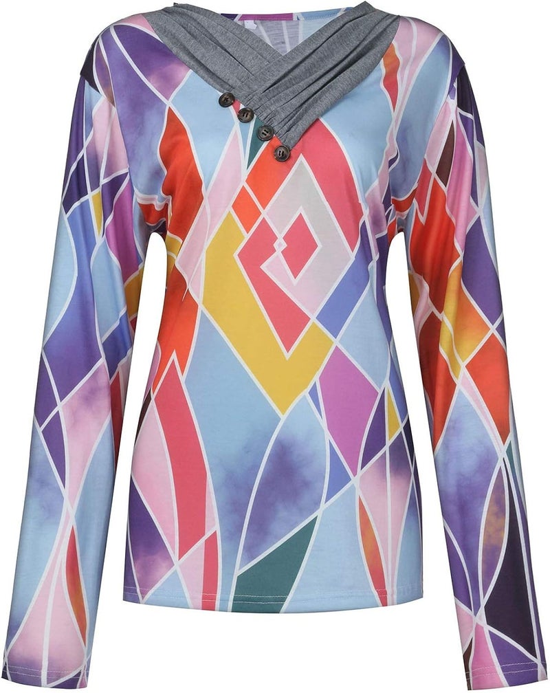 woobles Womens Sweatshirts for Ladies Tie Dye Printed Embroidery Collar Tunic Gradient Blouses Long Sleeve Pullovers - Image 2